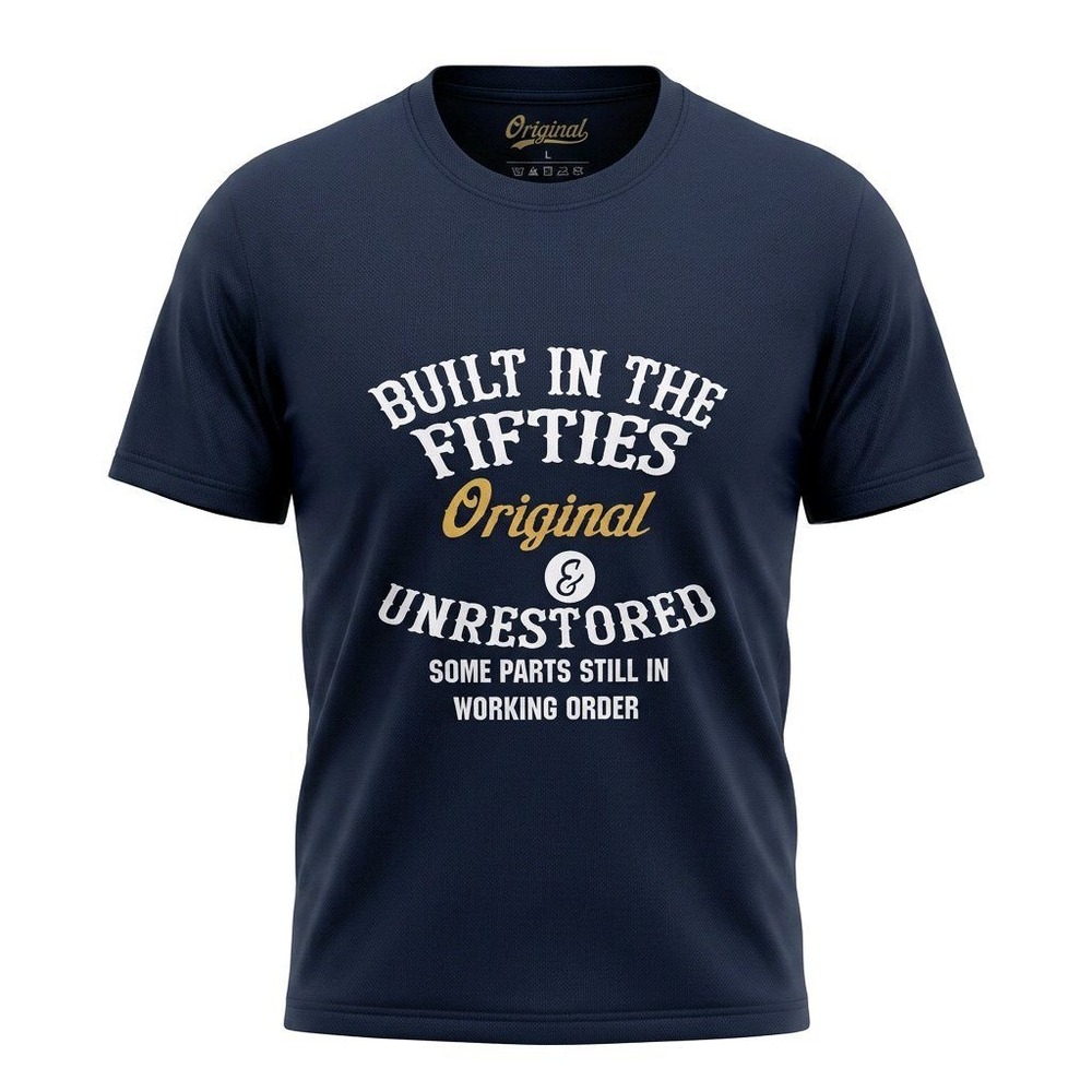 Original Mens 1XL Navy Blue Built in the Fifties Graphic Performance T-Shirt‎